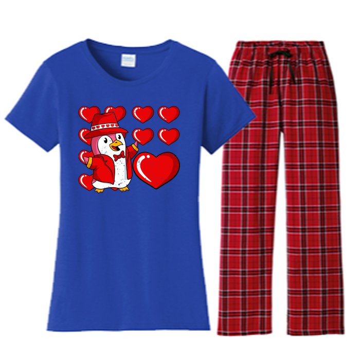 Penguin Hearts Valentines Day Cute Animal Love Wildlife Great Gift Women's Flannel Pajama Set