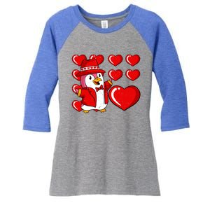 Penguin Hearts Valentines Day Cute Animal Love Wildlife Great Gift Women's Tri-Blend 3/4-Sleeve Raglan Shirt