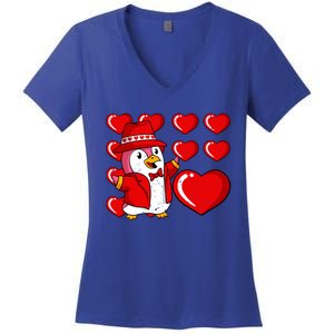 Penguin Hearts Valentines Day Cute Animal Love Wildlife Great Gift Women's V-Neck T-Shirt