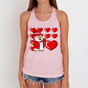 Penguin Hearts Valentines Day Cute Animal Love Wildlife Great Gift Women's Knotted Racerback Tank