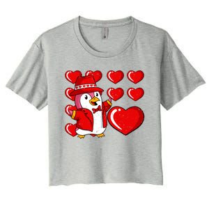 Penguin Hearts Valentines Day Cute Animal Love Wildlife Great Gift Women's Crop Top Tee