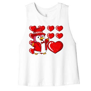 Penguin Hearts Valentines Day Cute Animal Love Wildlife Great Gift Women's Racerback Cropped Tank