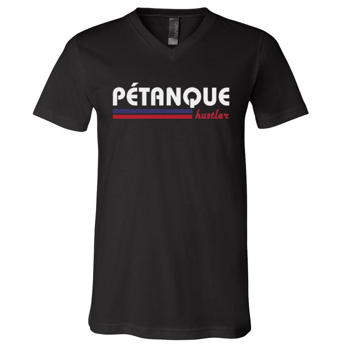 Petanque Huster Vintage Retro Design V-Neck T-Shirt