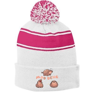 Pygmy Hippo Vintage Moo Dang Bootleg Funny Stripe Pom Pom Beanie
