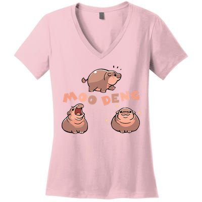 Pygmy Hippo Vintage Moo Dang Bootleg Funny Women's V-Neck T-Shirt