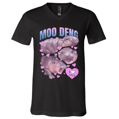 Pygmy Hippo Vintage Moo Dang Bootleg Funny Moodeng Gift V-Neck T-Shirt