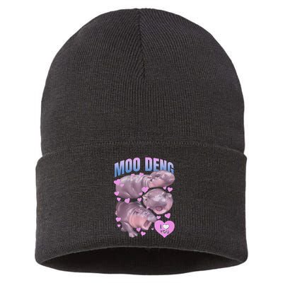 Pygmy Hippo Vintage Moo Dang Bootleg Funny Moodeng Gift Sustainable Knit Beanie