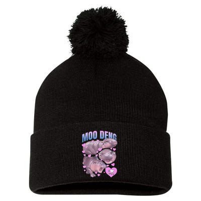 Pygmy Hippo Vintage Moo Dang Bootleg Funny Moodeng Gift Pom Pom 12in Knit Beanie