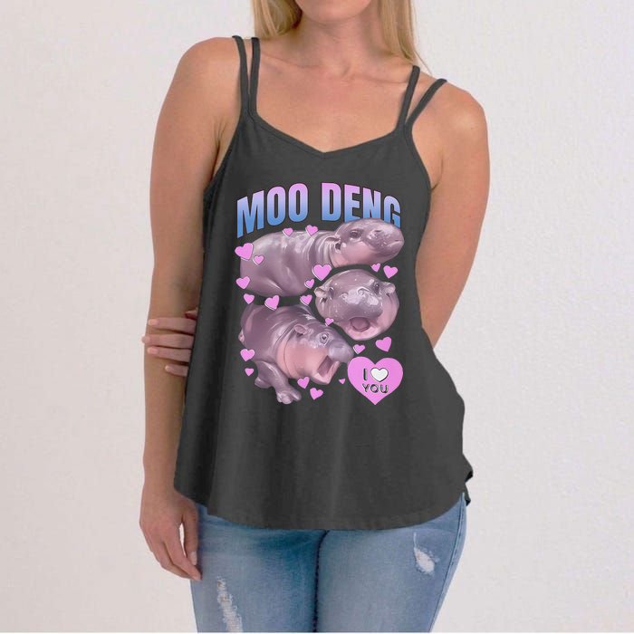 Pygmy Hippo Vintage Moo Dang Bootleg Funny Moodeng Gift Women's Strappy Tank