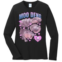 Pygmy Hippo Vintage Moo Dang Bootleg Funny Moodeng Gift Ladies Long Sleeve Shirt