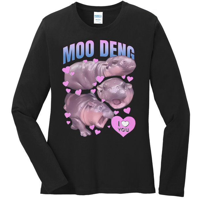 Pygmy Hippo Vintage Moo Dang Bootleg Funny Moodeng Gift Ladies Long Sleeve Shirt