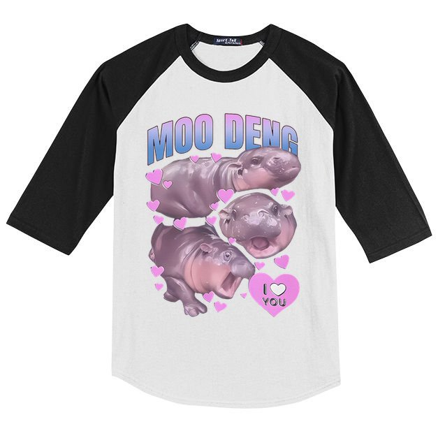 Pygmy Hippo Vintage Moo Dang Bootleg Funny Moodeng Gift Kids Colorblock Raglan Jersey