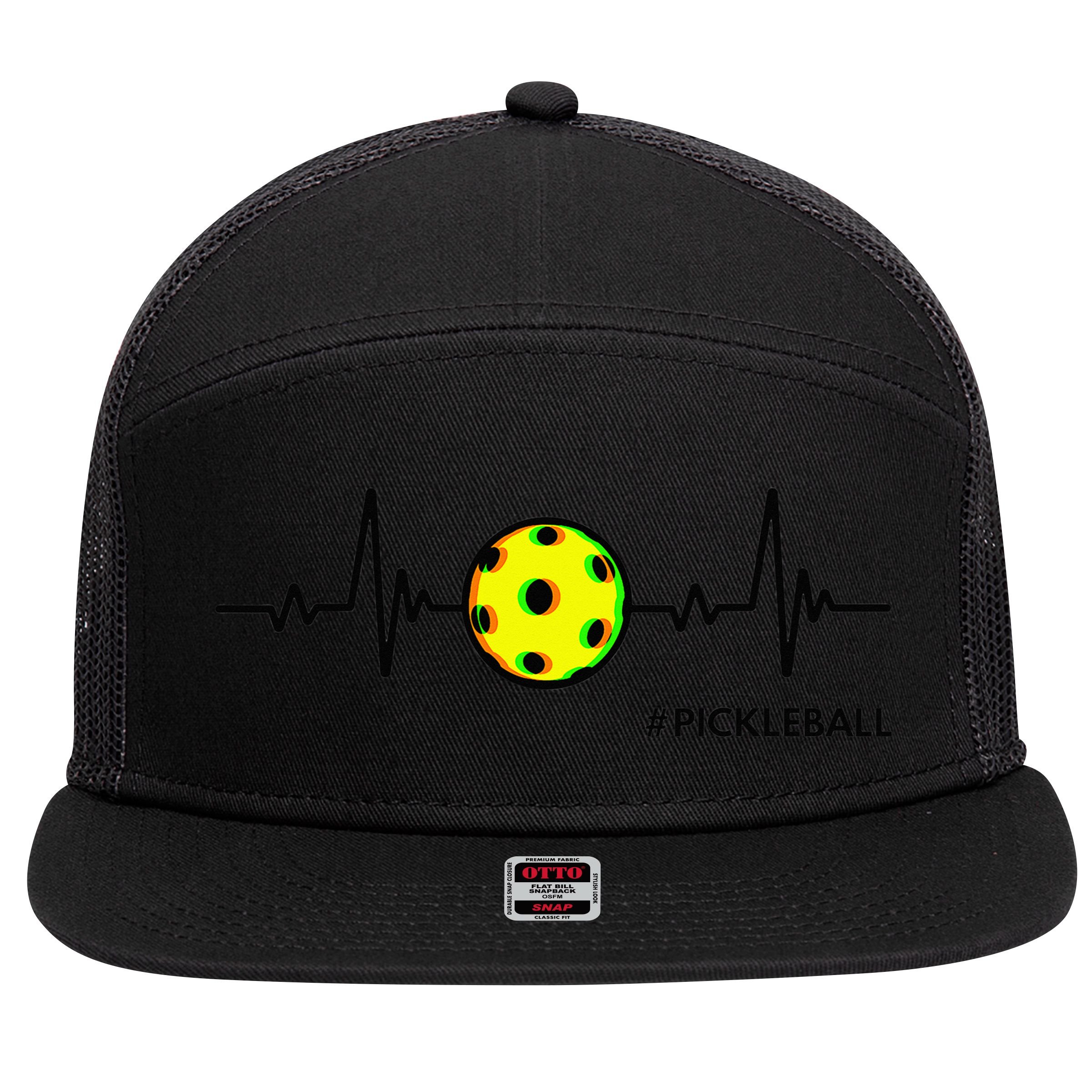 Pickleball Heartbeat Vintage Pickleball Player 7 Panel Mesh Trucker Snapback Hat