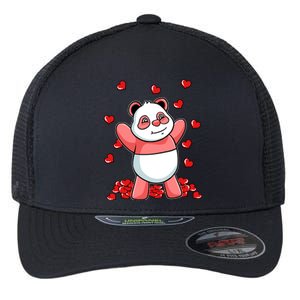 Panda Heart Valentines Day Cute Bear Animal Love Gift Flexfit Unipanel Trucker Cap