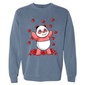 Panda Heart Valentines Day Cute Bear Animal Love Gift Garment-Dyed Sweatshirt