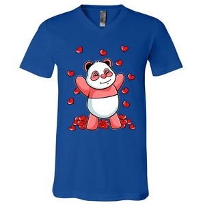 Panda Heart Valentines Day Cute Bear Animal Love Gift V-Neck T-Shirt