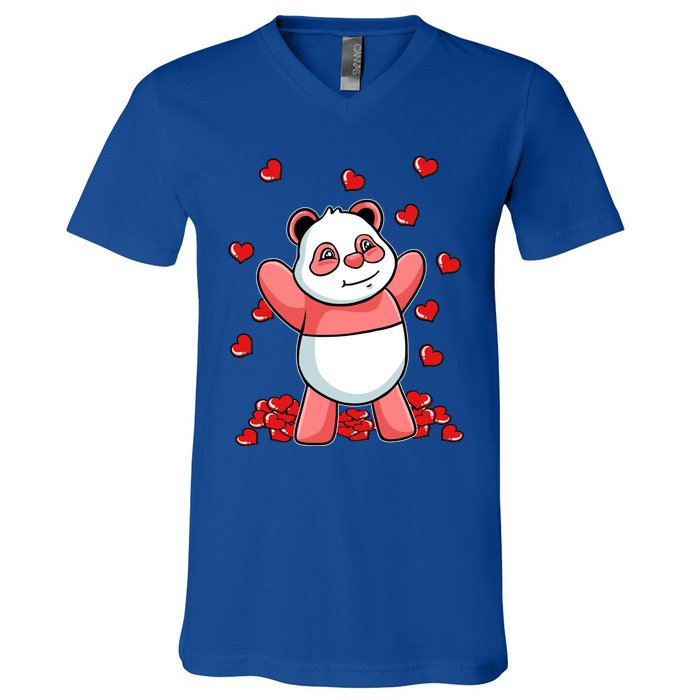 Panda Heart Valentines Day Cute Bear Animal Love Gift V-Neck T-Shirt