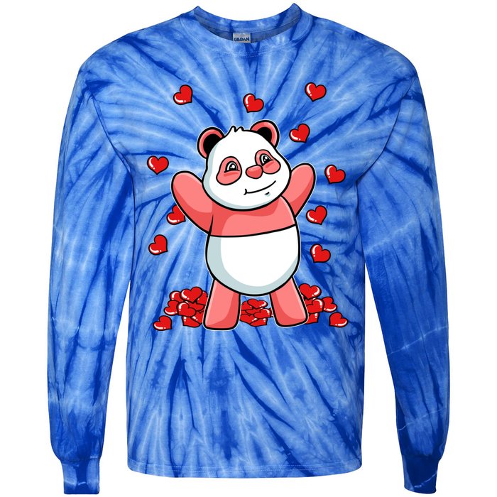 Panda Heart Valentines Day Cute Bear Animal Love Gift Tie-Dye Long Sleeve Shirt