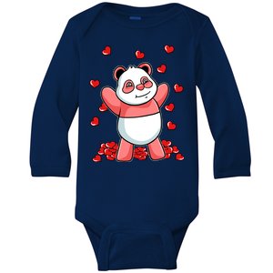 Panda Heart Valentines Day Cute Bear Animal Love Gift Baby Long Sleeve Bodysuit