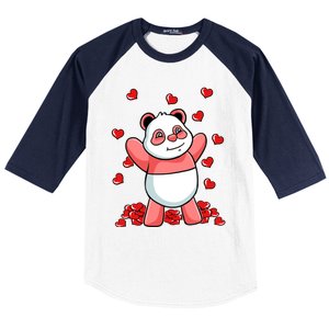 Panda Heart Valentines Day Cute Bear Animal Love Gift Baseball Sleeve Shirt