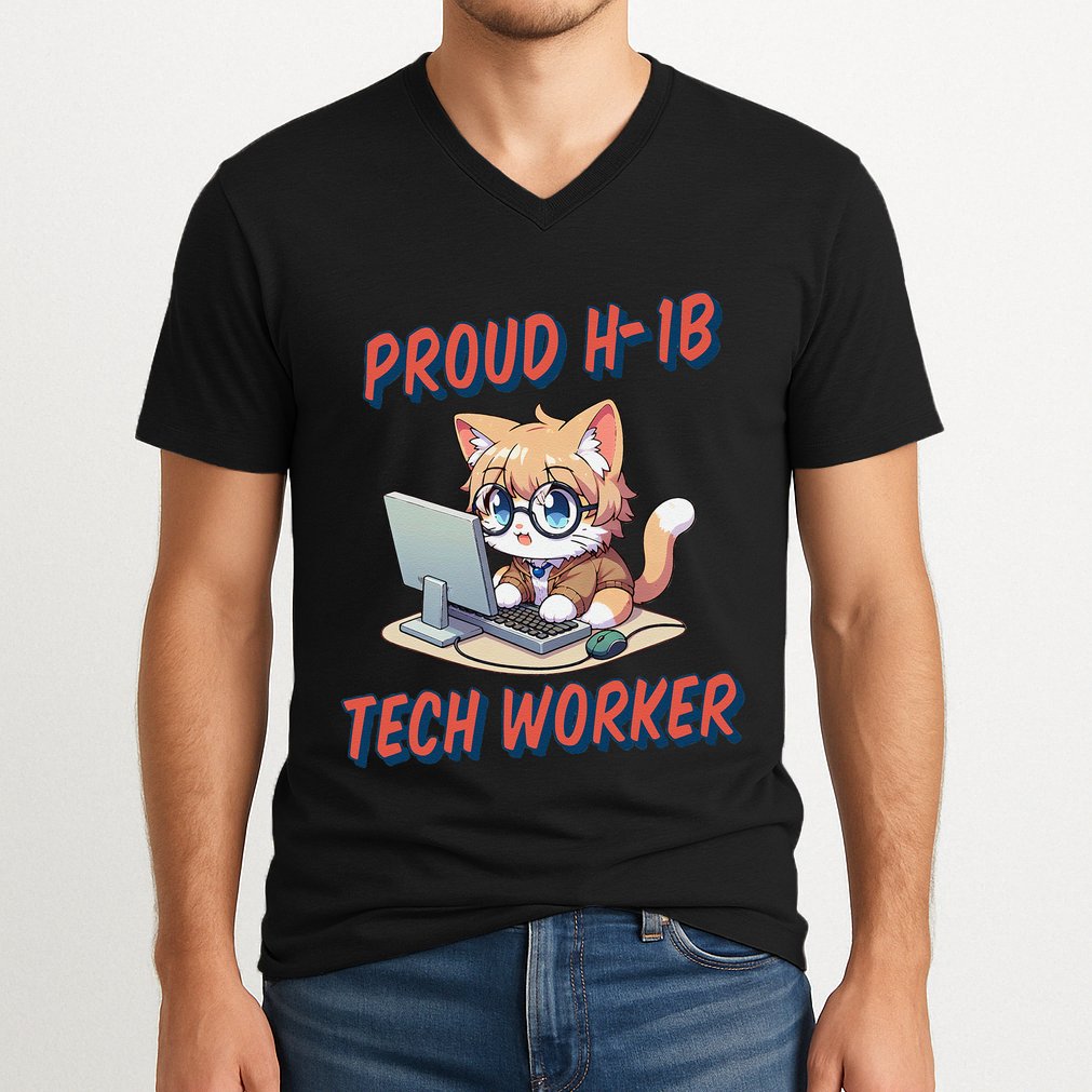 Proud H1b Visa Tech Worker And Future Immigrant Cat Worker V-Neck T-Shirt
