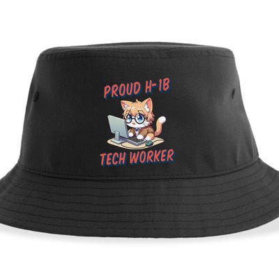 Proud H1b Visa Tech Worker And Future Immigrant Cat Worker Sustainable Bucket Hat