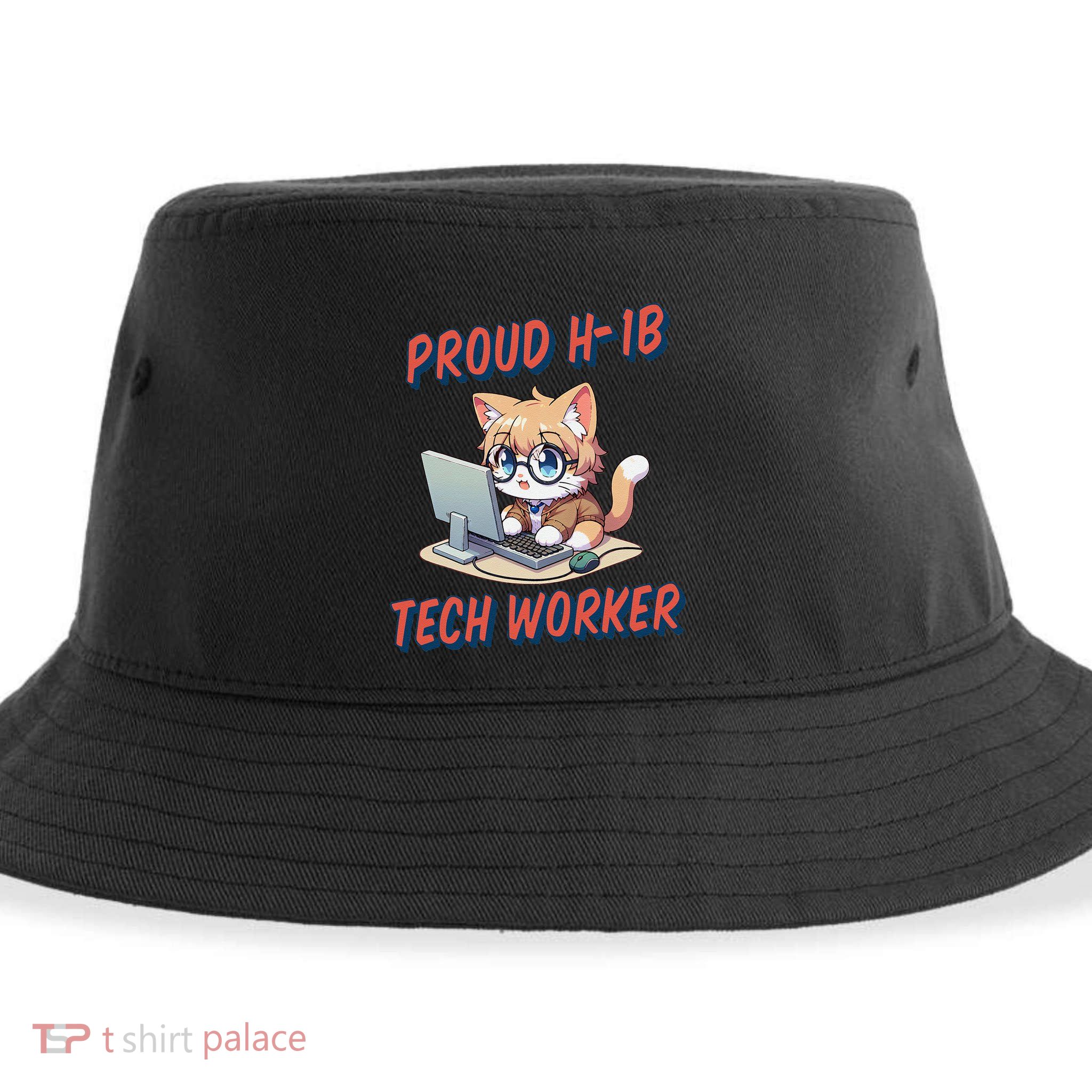 Proud H1b Visa Tech Worker And Future Immigrant Cat Worker Sustainable Bucket Hat