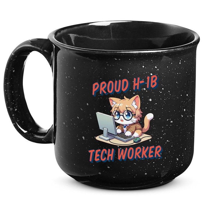 Proud H1b Visa Tech Worker And Future Immigrant Cat Worker 15oz Campfire Ceramic Mug