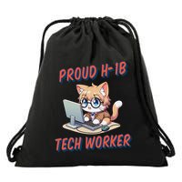 Proud H1b Visa Tech Worker And Future Immigrant Cat Worker Drawstring Bag