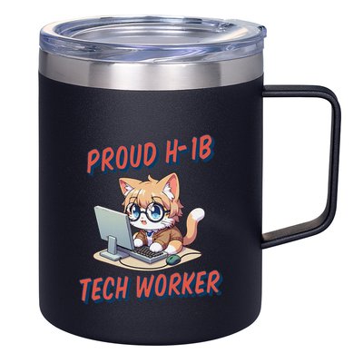Proud H1b Visa Tech Worker And Future Immigrant Cat Worker 12oz Stainless Steel Coffee Mug