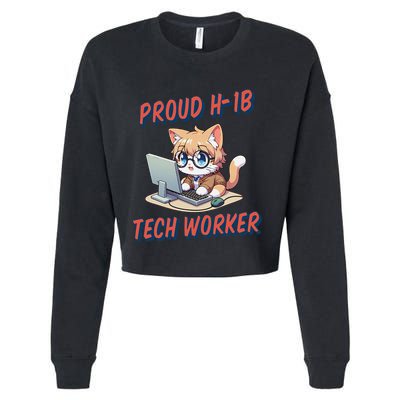 Proud H1b Visa Tech Worker And Future Immigrant Cat Worker Cropped Pullover Crew