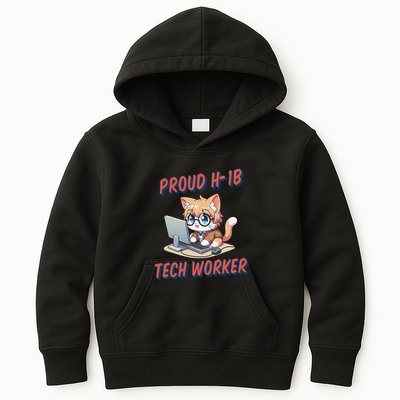 Proud H1b Visa Tech Worker And Future Immigrant Cat Worker Kids Hoodie