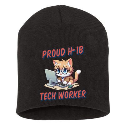 Proud H1b Visa Tech Worker And Future Immigrant Cat Worker Short Acrylic Beanie