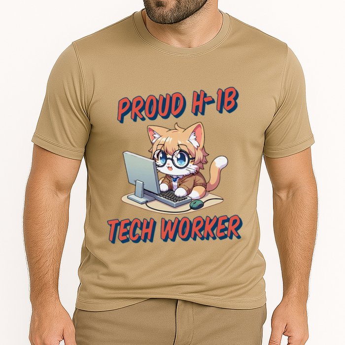 Proud H1b Visa Tech Worker And Future Immigrant Cat Worker Performance Shirt