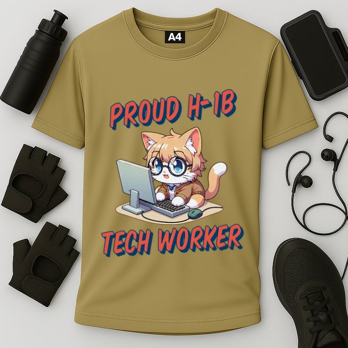 Proud H1b Visa Tech Worker And Future Immigrant Cat Worker Performance Shirt