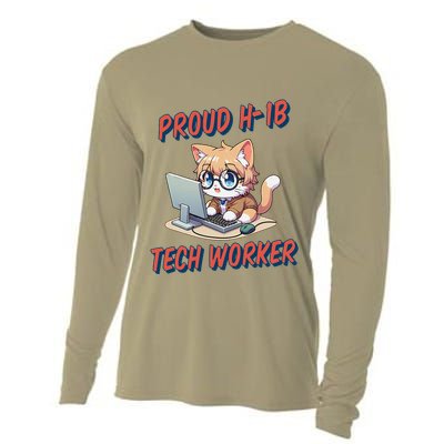 Proud H1b Visa Tech Worker And Future Immigrant Cat Worker Cooling Performance Long Sleeve Crew