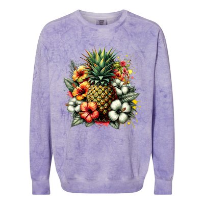 Pineapple Hawaii Vintage Hawaiian Floral Colorblast Crewneck Sweatshirt