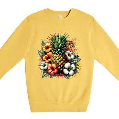 Pineapple Hawaii Vintage Hawaiian Floral Premium Crewneck Sweatshirt