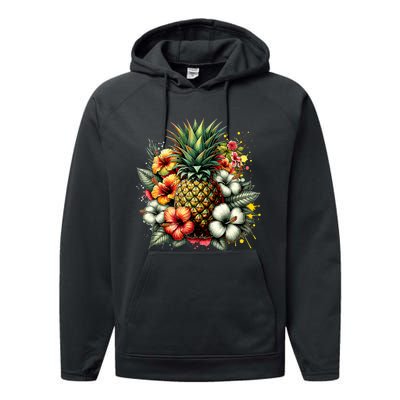 Pineapple Hawaii Vintage Hawaiian Floral Performance Fleece Hoodie