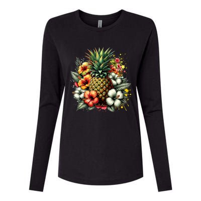 Pineapple Hawaii Vintage Hawaiian Floral Womens Cotton Relaxed Long Sleeve T-Shirt