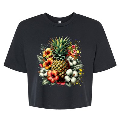 Pineapple Hawaii Vintage Hawaiian Floral Bella+Canvas Jersey Crop Tee