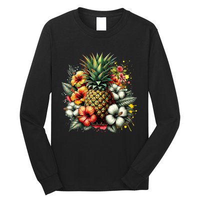 Pineapple Hawaii Vintage Hawaiian Floral Long Sleeve Shirt