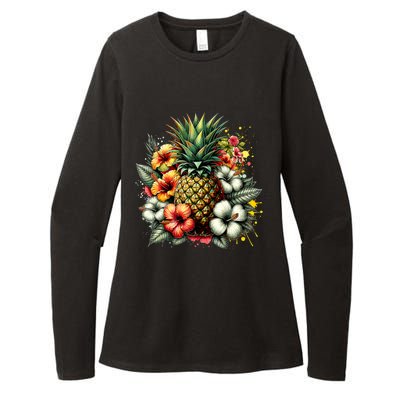 Pineapple Hawaii Vintage Hawaiian Floral Womens CVC Long Sleeve Shirt