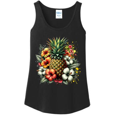 Pineapple Hawaii Vintage Hawaiian Floral Ladies Essential Tank