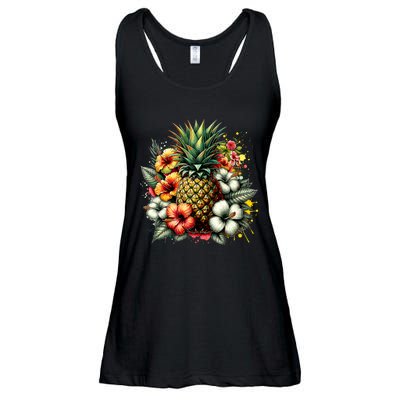 Pineapple Hawaii Vintage Hawaiian Floral Ladies Essential Flowy Tank