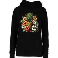 Pineapple Hawaii Vintage Hawaiian Floral Womens Funnel Neck Pullover Hood