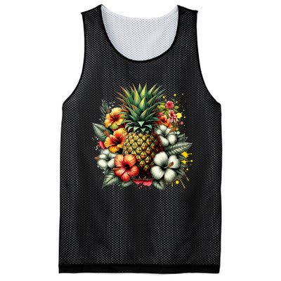 Pineapple Hawaii Vintage Hawaiian Floral Mesh Reversible Basketball Jersey Tank