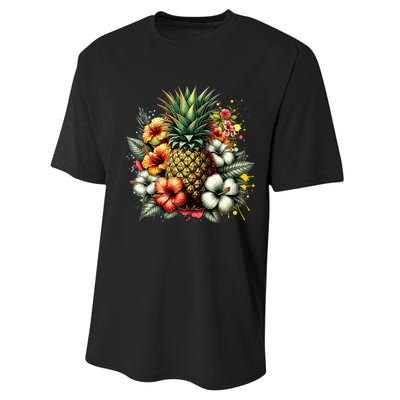 Pineapple Hawaii Vintage Hawaiian Floral Performance Sprint T-Shirt