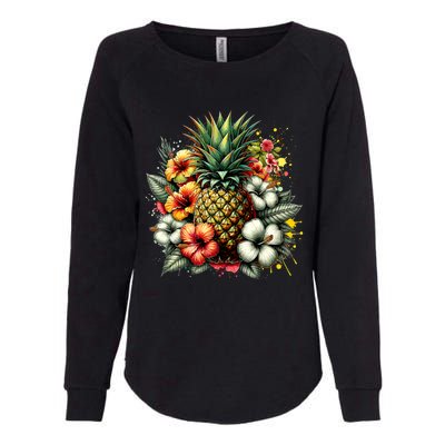 Pineapple Hawaii Vintage Hawaiian Floral Womens California Wash Sweatshirt