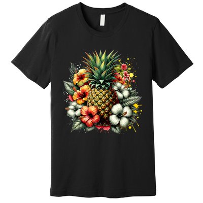 Pineapple Hawaii Vintage Hawaiian Floral Premium T-Shirt